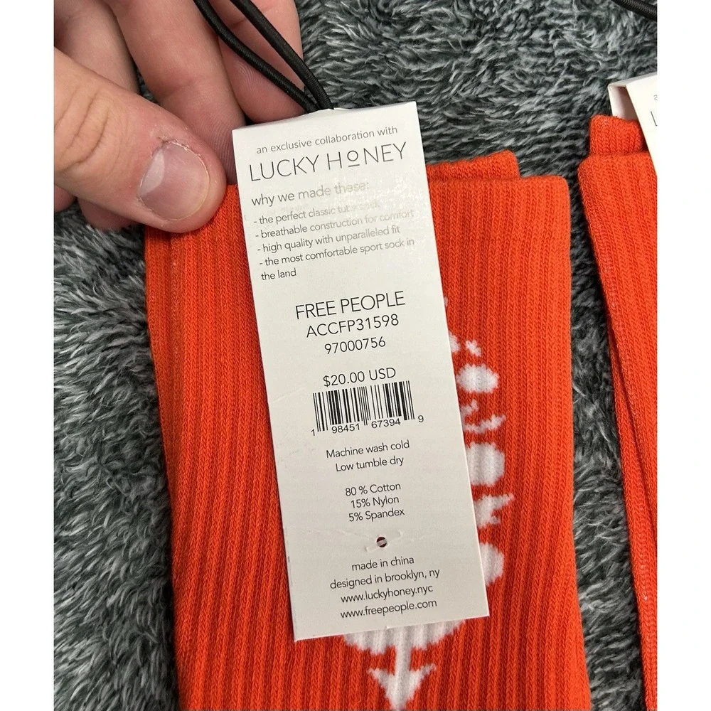 Free People Movement Womens Sz OS Orange Lucky Honey Last Lap Tube Socks 2 Pack